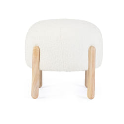 Bizzotto - Sgabello Linea Dayla in Poliestere Effetto Bouclè Bianco con Gambe in Legno Rubber Wood