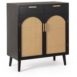 Mobile credenza 'Josine' in mdf-legno di pino, inserti in rattan -Nero / 2 ante