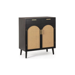 Mobile credenza 'Josine' in mdf-legno di pino, inserti in rattan -Nero / 2 ante - 2 cassetti