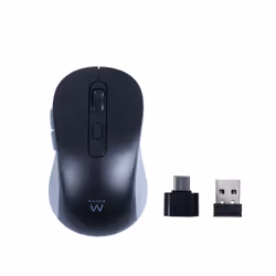Ewent Mouse Wireless 2.4 GHz USB-A tasti silenziosi e adattatore Type-C, Mano destra, Ottico, RF Wireless, 1600 DPI, Nero, Gr ...