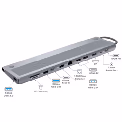 Ewent EW1150 replicatore di porte e docking station per laptop Cablato USB 3.2 Gen 1 (3.1 Gen 1) Type-C Alluminio - Vista aggiuntiva 3