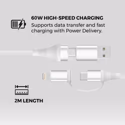 Ewent EC1076 cavo USB USB 2.0 2 m USB A/USB C USB C/Lightning 0,48 Gbit/s 60 W Bianco - Vista aggiuntiva 3