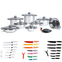 AMC - Set batteria pentole in acciaio inox 18/10 da 18pz e set coltelli 8pz in omaggio