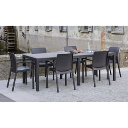 Tavolo da esterno Roma, Ripiano rettangolare allungabile da pranzo, Tavolo da giardino estensibile effetto rattan, 100% Made in Italy, 150/220x90h72