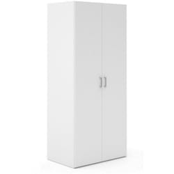 Armadio guardaroba a due ante battenti con due ripiani interni e barra appendiabiti, colore bianco, Misure 77 x 175 x 49 cm, con imballo rinforzato