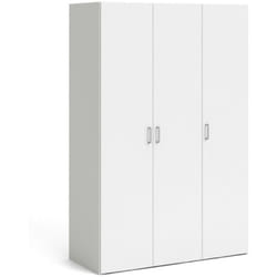 Armadio guardaroba a tre ante battenti con quattro ripiani interni e barra appendiabiti, colore bianco, Misure 115 x 175 x 49 cm, con imballo