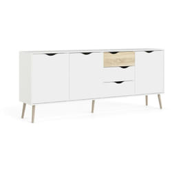 Credenza a tre a ante e tre cassetti, colore bianco e rovere, Misure 195 x 81 x 39 cm, con imballo rinforzato - Dmora