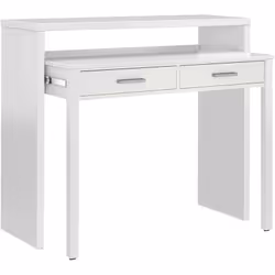CONSOLLE BILLINGS - Scrivania con piano estensibile, Scrittoio porta PC con 2 cassetti, cm 99x36h88, Bianco. STRUTTURA E UTIL ...