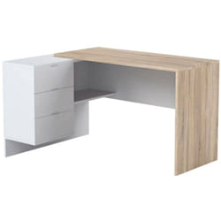 Dmora - Scrivania Greensboro, Scrittoio multifunzione reversibile da ufficio con cassettiera, Tavolo da studio o ufficio porta pc ad angolo, cm