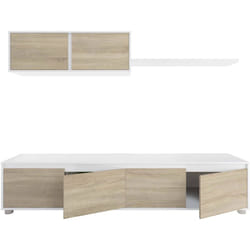 Dmora - Parete attrezzata Savannah, Mobile da soggiorno porta tv, Composizione set salotto, Set salotto con pensile, cm 200x41h43, Bianco e Rovere,