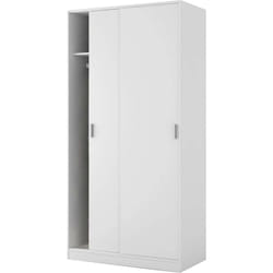 Guardaroba Lansing, Armadio per camera da letto a 2 ante scorrevoli, Mobile con ripiano e barra appendiabiti, cm 100x50h200, Bianco, con imballo