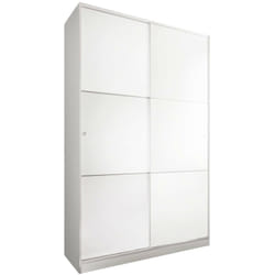 Guardaroba Waterbury, Armadio per camera da letto a 2 ante scorrevoli, Mobile con 3 ripiani e barra appendiabiti, cm 120x50h200, Bianco, con imballo