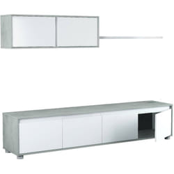 Dmora - Parete attrezzata Savannah, Mobile da soggiorno porta tv, Composizione set salotto, Set salotto con pensile, cm 200x41h43, Bianco e Cemento,