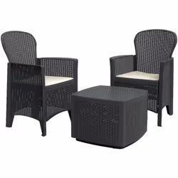 SET SALOTTO DA ESTERNO NAPOLI - Set da giardino con 2 poltrone ed 1 tavolino contenitore, Salottino effetto rattan, 100% Made ...
