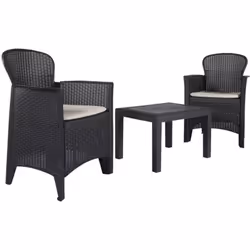 SET SALOTTO DA ESTERNO FOGGIA - Set da giardino con 2 poltrone ed 1 tavolino, Salottino effetto rattan con cuscini, 100% Made ...