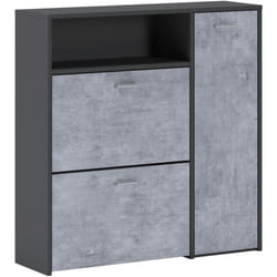Scarpiera moderna con 3 ante, Portascarpe da ingresso per 12 paia di scarpe, ripiani standard, Made in Italy, cm 91x27h94, colore Antracite e