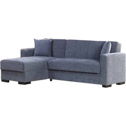 Divano letto Fernando, Divano letto ad angolo con penisola reversibile, Sofà contenitore da soggiorno con chaislongue e 2 cuscini, Cm 230x150h81,