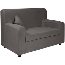 Dmora - Divano fisso Baeza, Sofa da soggiorno moderno a 2 posti in tessuto , con braccioli e 2 cuscini inclusi, Made in Italy, Cm 125x73h85, Grigio,