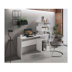 Dmora - Scrivania con libreria alta moderna, Consolle con scaffali portaoggetti, Tavolo da studio per cameretta, cm 160x40xh135, colore Bianco, con