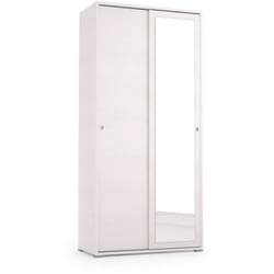 Dmora Guardaroba Tulipano, Armadio a 2 ante scorrevoli e specchio, Mobile con barra appendiabiti e ripiani, 100% Made in Italy, Cm 90x45h195, Bianco,