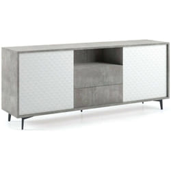 Dmora Credenza Garofano, Mobile buffet a 2 ante e 2 cassetti, Madia elegante da soggiorno, Mobile porta TV, 100% Made in Italy, Cm 184x45h77, Bianco