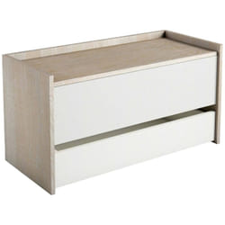 Cassapanca Lantana, Mobile da ingresso moderno con scarpiera, Cassapanca baule con due contenitori, 100% Made in Italy, Cm 90x40h46, Bianco e Rovere,