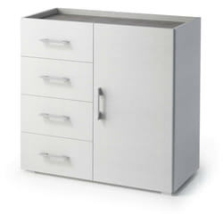 Credenza Violetta, Mobile buffet a 1 anta e 4 cassetti, Madia da soggiorno, Armadietto multiuso con ripiani, 100% Made in Italy, Cm 90x41h87, Bianco,