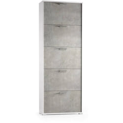 Scarpiera Margherita, Mobile multiuso da ingresso con 5 ante a ribalta, Armadietto portascarpe moderno, 100% Made in Italy, Cm 67x18h184, Cemento e
