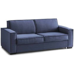 Talamo Italia - Divano fisso 2 posti Ayramah, Sofà Soggiorno in tessuto, Braccioli slim, 100% Made in Italy, Cm 180x95h90, Blu