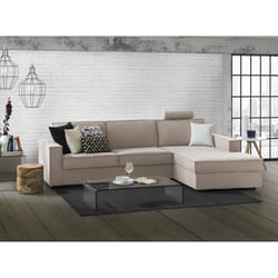 Divano fisso Assobasso, Divano ad angolo, Made in Italy, SofÃ  Soggiorno con, penisola contenitore Destra, con Braccioli slim, cm 260x95h90, Tortora