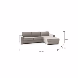 Divano fisso Assobasso, Divano ad angolo, Made in Italy, SofÃ  Soggiorno con, penisola contenitore Destra, con Braccioli slim, cm 260x95h90, Tortora