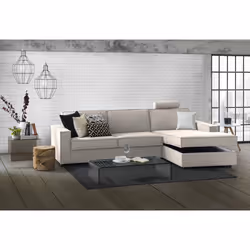 Divano fisso Assobasso, Divano ad angolo, Made in Italy, SofÃ  Soggiorno con, penisola contenitore Destra, con Braccioli slim, cm 260x95h90, Tortora - Vista aggiuntiva 4