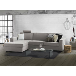 Divano fisso Sodalite, Divano ad angolo, Made in Italy, SofÃ  Soggiorno con, penisola contenitore Sinistra, con Braccioli slim, cm 260x95h90, Grigio