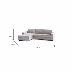 Divano fisso Sodalite, Divano ad angolo, Made in Italy, SofÃ  Soggiorno con, penisola contenitore Sinistra, con Braccioli slim, cm 260x95h90, Grigio