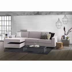 Divano fisso Sodalite, Divano ad angolo, Made in Italy, SofÃ  Soggiorno con, penisola contenitore Sinistra, con Braccioli slim, cm 260x95h90, Grigio - Vista aggiuntiva 4