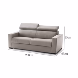 Divano fisso Aggius, Divano a 2 posti Large, Made in Italy, SofÃ  Soggiorno, in tessuto imbottito, con poggiatesta regolabili e Braccioli slim, cm 200x95h85, Tortora
