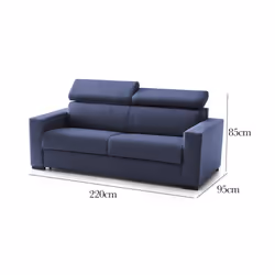 Divano fisso Matrice, Divano a 3 posti, Made in Italy, SofÃ  Soggiorno, in tessuto imbottito, con poggiatesta regolabili e Braccioli standard, cm 220x95h85, Blu