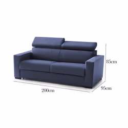 Divano fisso Vigolana, Divano a 3 posti, Made in Italy, SofÃ  Soggiorno, in tessuto imbottito, con poggiatesta regolabili e Braccioli slim, cm 200x95h85, Blu