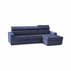 Divano fisso Angera, Divano ad angolo, Made in Italy, SofÃ  Soggiorno con chaise longue, in tessuto imbottito - Penisola contenitore Destra, con Braccioli slim, cm 260x95h85, Blu