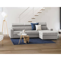 Divano fisso Ameno, Divano ad angolo, Made in Italy, SofÃ  Soggiorno con chaise longue, in tessuto imbottito - Penisola contenitore Destra, con Braccioli standard, cm 280x95h85, Grigio