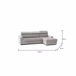 Divano fisso Ameno, Divano ad angolo, Made in Italy, SofÃ  Soggiorno con chaise longue, in tessuto imbottito - Penisola contenitore Destra, con Braccioli standard, cm 280x95h85, Grigio