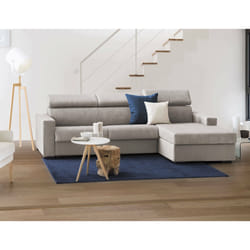 Divano fisso Angera, Divano ad angolo, Made in Italy, SofÃ  Soggiorno con chaise longue, in tessuto imbottito - Penisola contenitore Destra, con Braccioli slim, cm 280x95h85, Tortora