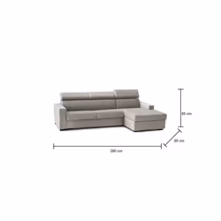 Divano fisso Angera, Divano ad angolo, Made in Italy, SofÃ  Soggiorno con chaise longue, in tessuto imbottito - Penisola contenitore Destra, con Braccioli slim, cm 280x95h85, Tortora