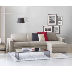 Divano fisso Atos, Divano ad angolo, Made in Italy, Sofà Soggiorno, con Penisola contenitore reversibile, in tessuto imbottito, con Braccioli standard, cm 280x95h90, Tortora