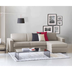 Divano fisso Azechiele, Divano ad angolo, Made in Italy, SofÃ  Soggiorno, con Penisola contenitore reversibile, in tessuto imbottito, con Braccioli slim, cm 260x95h90, Tortora