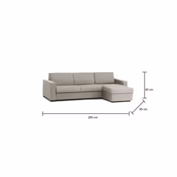 Divano fisso Azechiele, Divano ad angolo, Made in Italy, SofÃ  Soggiorno, con Penisola contenitore reversibile, in tessuto imbottito, con Braccioli slim, cm 260x95h90, Tortora