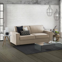Divano Letto Amapola, Divano a 2 posti Large, Made in Italy, SofÃ  Soggiorno con apertura girevole, in tessuto imbottito, con Braccioli standard, cm 200x95h90, Beige