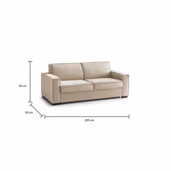 Divano Letto Amapola, Divano a 2 posti Large, Made in Italy, SofÃ  Soggiorno con apertura girevole, in tessuto imbottito, con Braccioli standard, cm 200x95h90, Beige