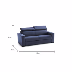 Divano Letto Annalara, Divano a 2 posti, Made in Italy, SofÃ  Soggiorno con apertura girevole, con poggiatesta regolabili e Braccioli standard, cm 180x95h85, Blu