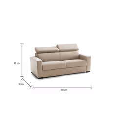 Divano Letto Amalfi, Divano a 2 posti Large, Made in Italy, SofÃ  Soggiorno con apertura girevole, con poggiatesta regolabili e Braccioli standard, cm 200x95h85, Beige